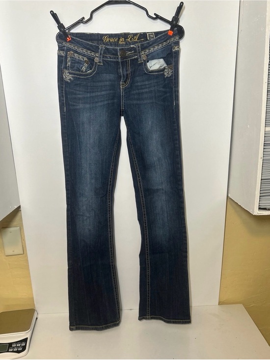 Grace in LA Denim - Grace in LA Dark Wash Flare Jeans - Blue